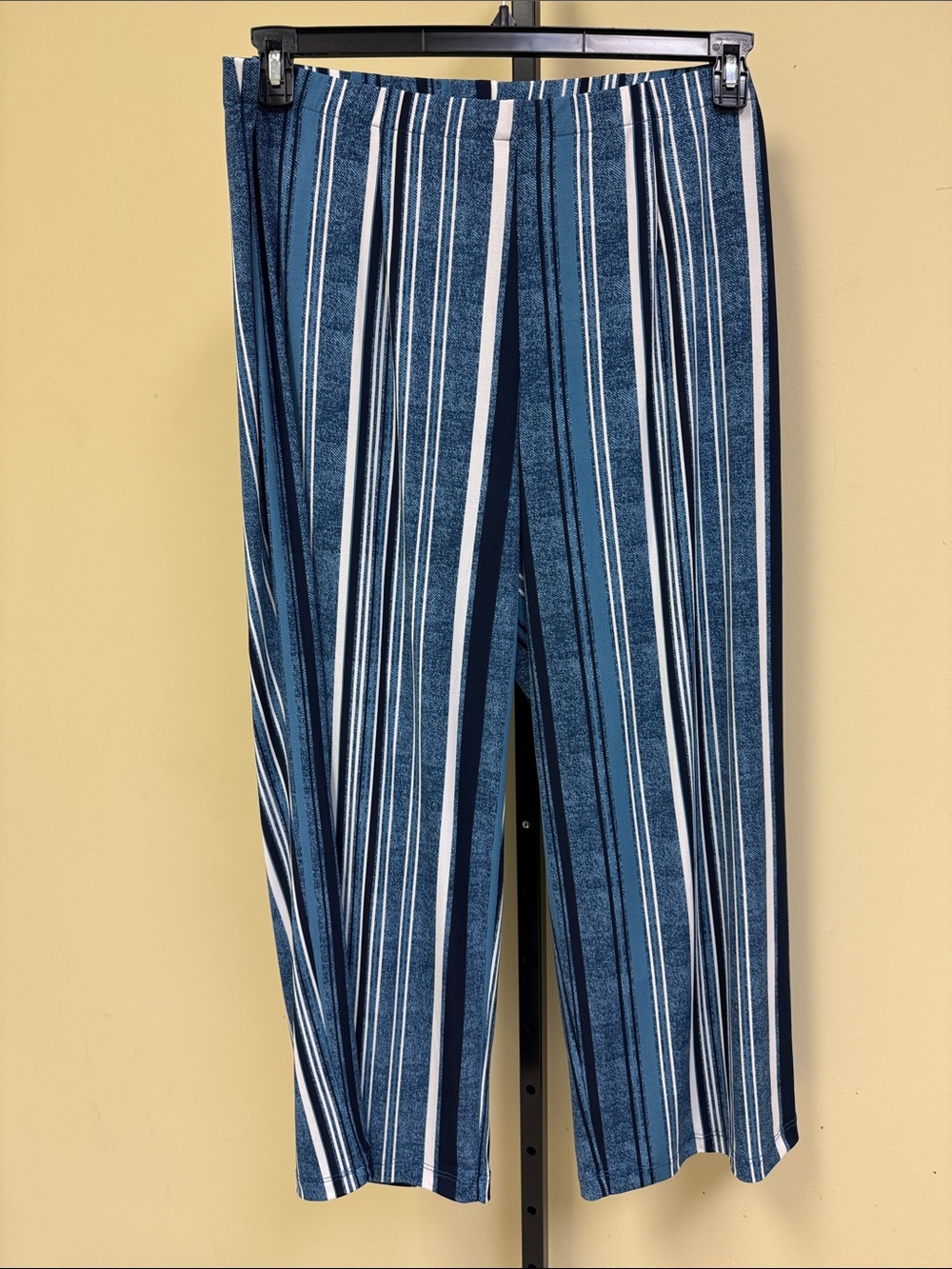 I.N. Studio Blue and White Vertical Stripe Wide Leg Pants